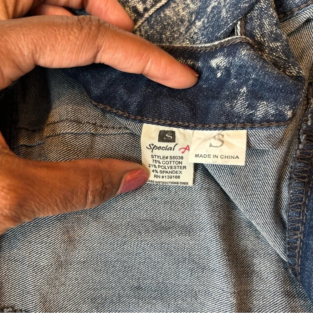 Special A Women’s Blue Denim Pencil Skirt Size S Dyed-Blue White Acid-Washed